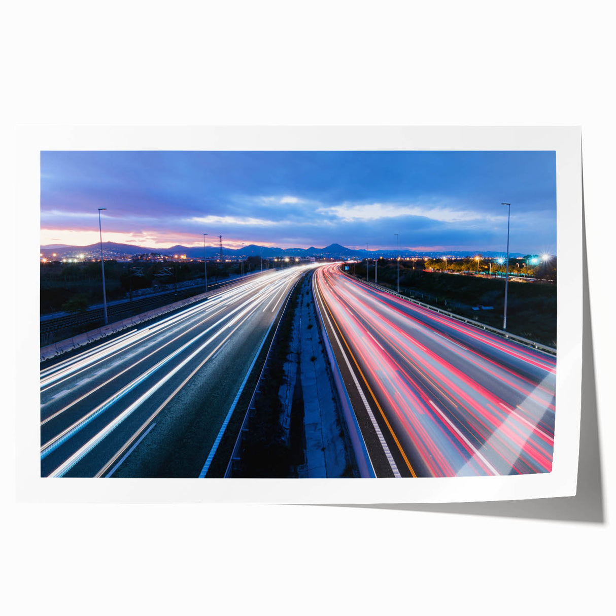 A panoramic image of a Connecticut landscape on a rolled canvas, featuring lush greenery and pastel skies.