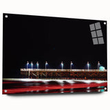 Large abstract wall art on acrylic glass depicting Daytona scenery in vibrant colors, ideal for bedroom or dining room decor.