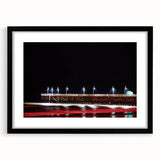 Extra large abstract art print featuring a colorful, textured depiction of Daytona scenery on a black framed canvas.