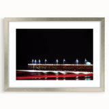 Textured art depicting an abstract Daytona scenery in silver frame with mat, featuring cool blue and gray tones.