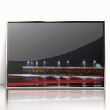 Mid-century modernist art depicting Daytona scenery on a silver-framed acrylic print, ideal for nursery wall art.