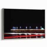 Framed canvas of a Daytona landscape with colorful vintage poster art style, ideal for living room decor.