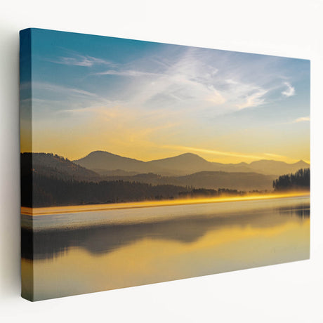 Idaho landscape on large stretched canvas, featuring muted green and blue tones, ideal for kitchen wall art.