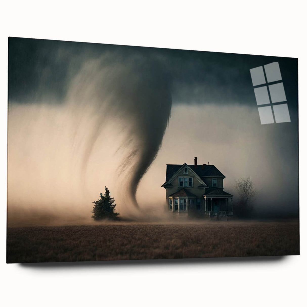 Acrylic print of a large abstract depiction of Kansas scenery in muted earth tones.