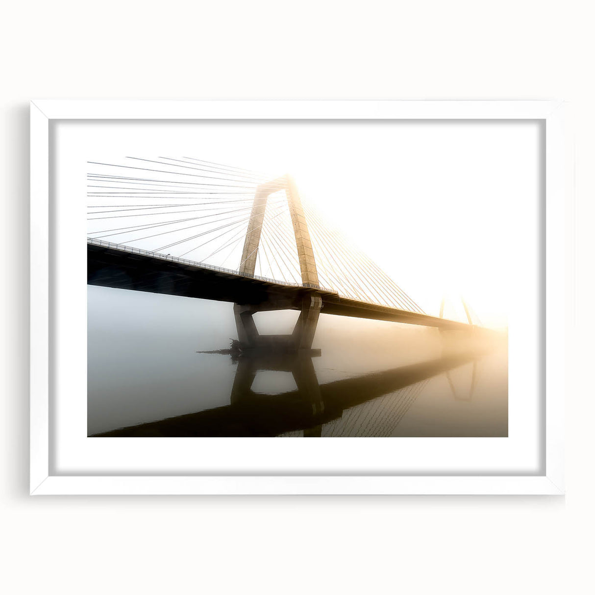Abstract art print of Kentucky scenery in muted green and blue tones on a framed white mat.