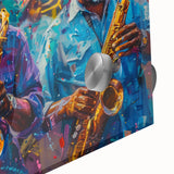 Large abstract depiction of New Orleans in muted earth tones on acrylic glass, suitable as dining room art.