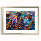 Textured abstract art print of New Orleans scenery in silver frame, featuring muted earth tones, ideal for bedroom art.