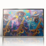 Mid-century modernist art depicting New Orleans skyline in muted gray tones on a silver-framed acrylic print.