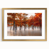Abstract art print of a textured Louisiana landscape in muted earth tones on a gold-framed canvas.