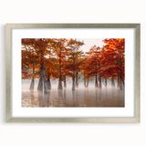 Textured abstract art print of Louisiana scenery in muted earth tones, framed in silver, ideal for bedroom wall decor.