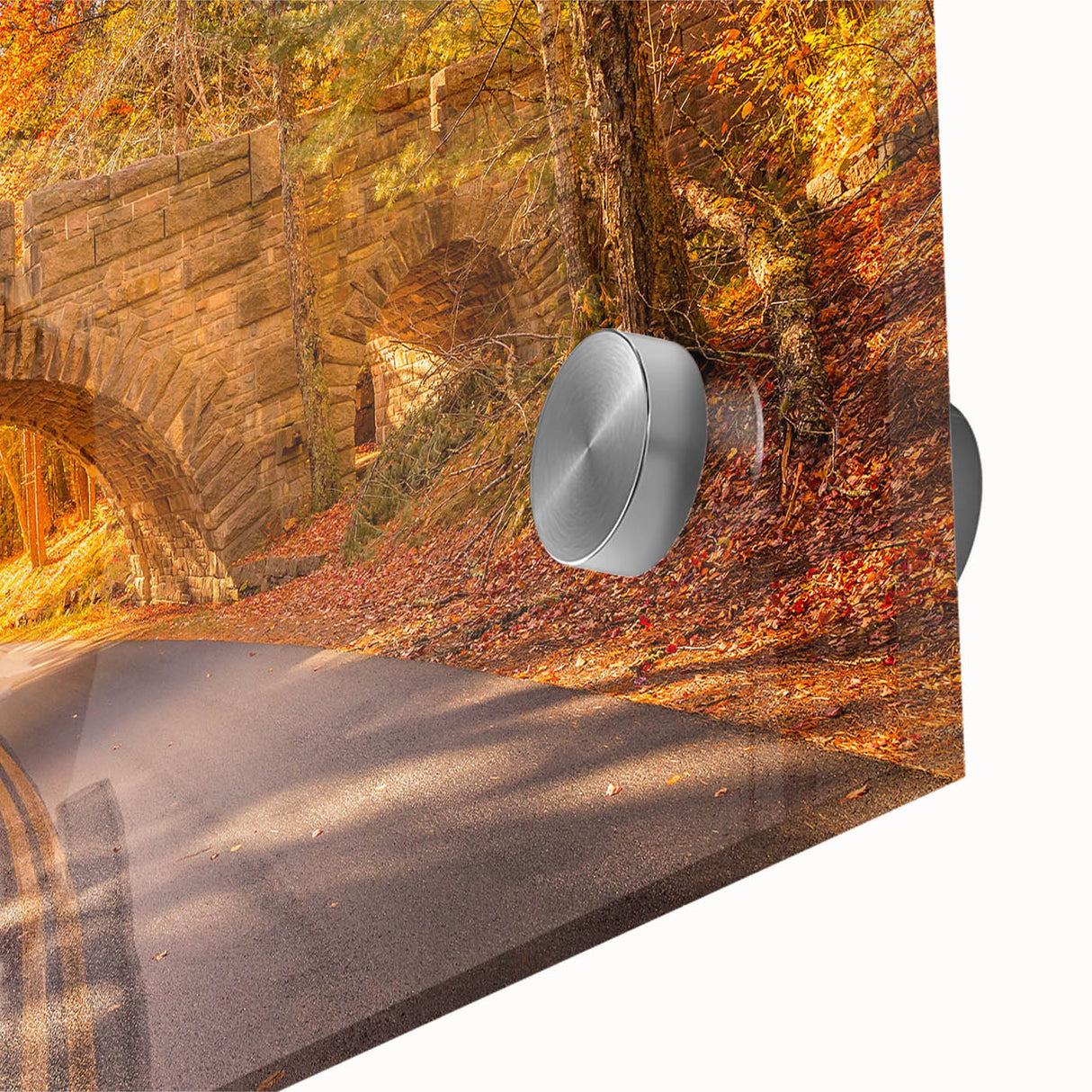 Acrylic print of a large abstract depiction of Acadia, Maine in muted earth tones, suited for dining room art.