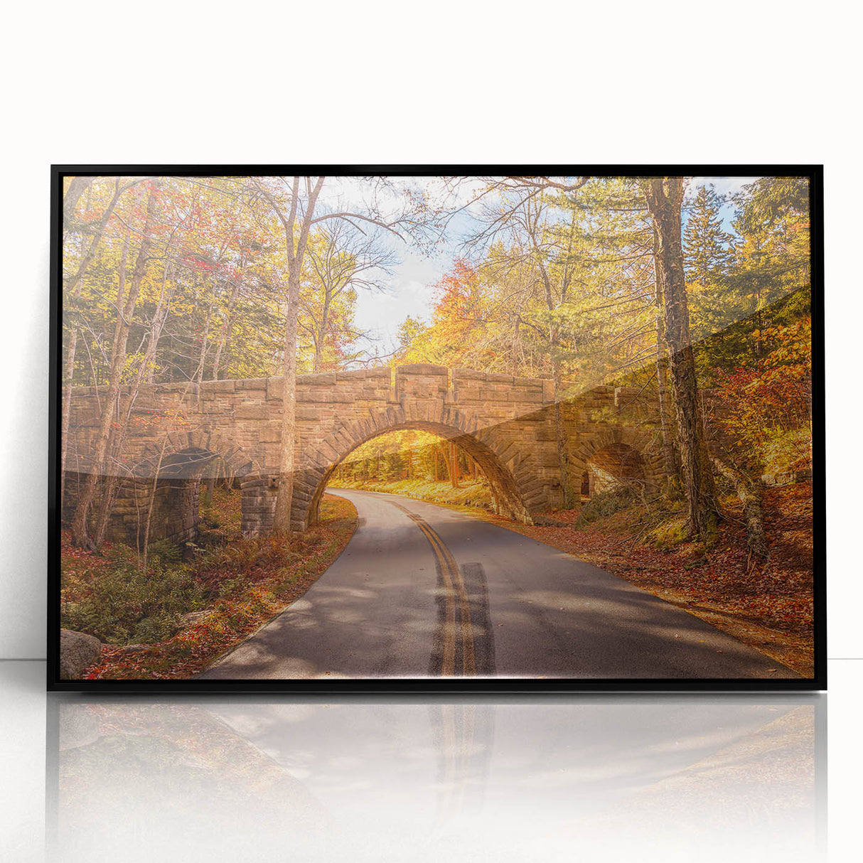 Large abstract wall art depicting Acadia's rugged coastline in muted earth tones on a framed acrylic.