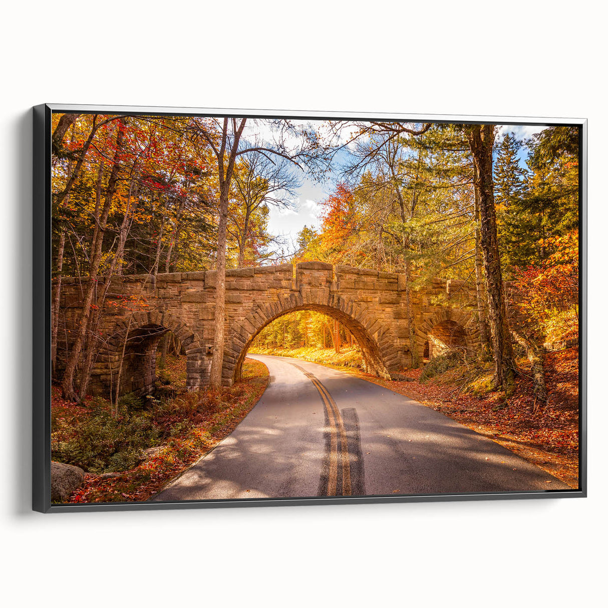 Black and white landscape art painting of Acadia, Maine on framed canvas, suitable for bedroom wall decor.