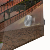 Large abstract wall art depicting a Maine coastline in muted blue and green tones on acrylic glass.