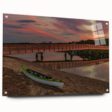 Acrylic glass print of a Maine scenery in muted blue and green tones, suitable for dining room or bedroom decor.