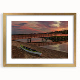 Extra large abstract art print of a Maine scenery in gold frame, featuring textured brush strokes in muted earth tones.