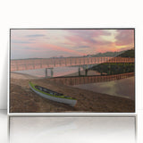 Framed acrylic print of a serene Maine landscape in muted green and blue shades, ideal for modern art wall decor.