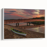 Vintage poster art of Maine scenery on a large framed canvas, featuring colorful art in pastel tones.