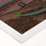 Art deco poster featuring a serene Maine landscape in soft blue and green shades on rolled canvas.