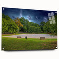 Acrylic print of Charlotte, North Carolina skyline in muted blue and gray tones, ideal for dining room decor.