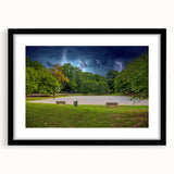 Abstract art print of Charlotte skyline in vibrant, colorful hues on a large framed canvas, ideal for living room decor.