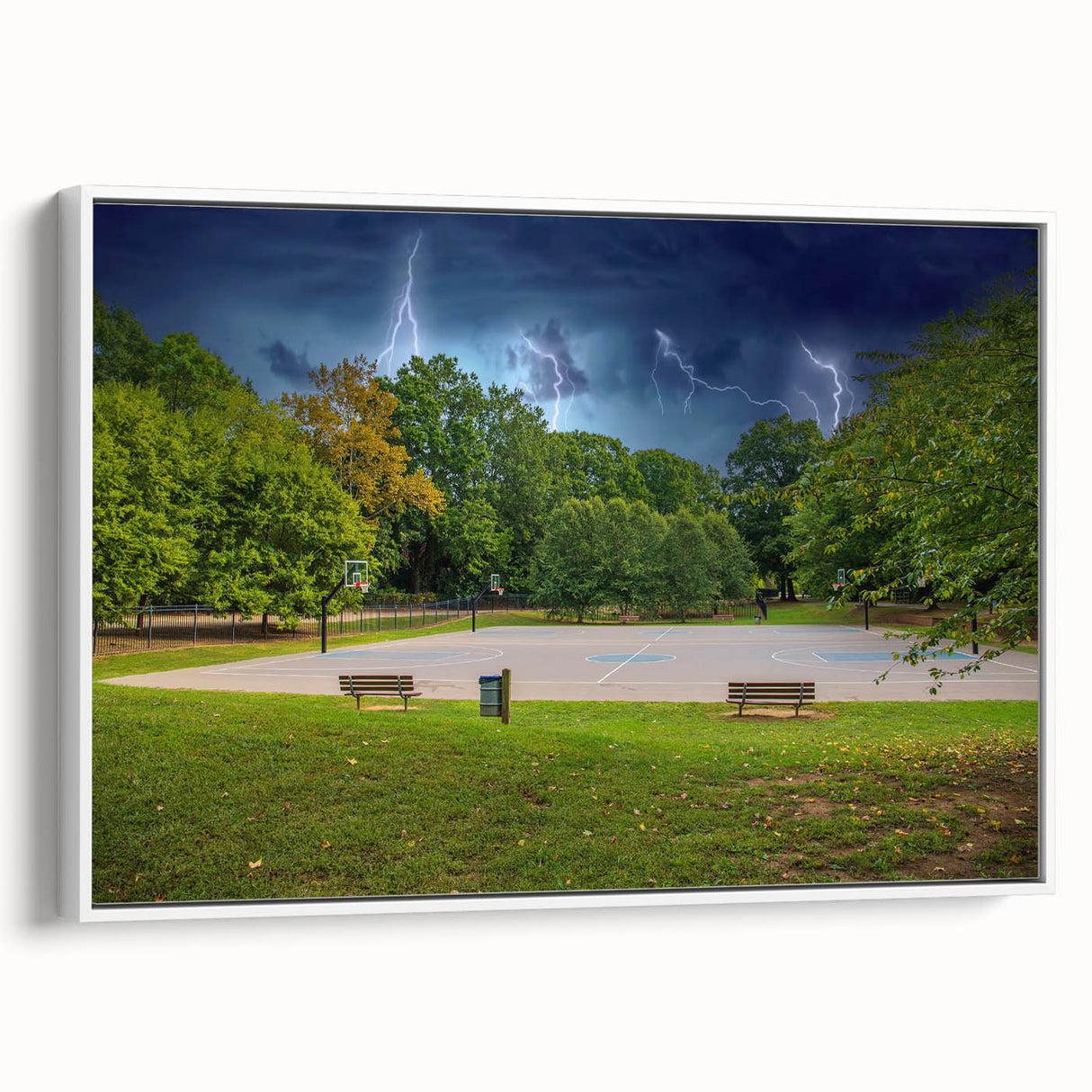 Vintage poster art of Charlotte skyline in vibrant colors on a large framed canvas, suited for living room decor.