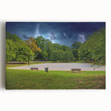 Black and white skyline of Charlotte, North Carolina on large stretched canvas, suitable for kitchen art.