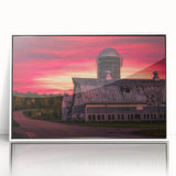 Art deco style Vermont scenery on white framed acrylic, featuring muted green and blue tones, ideal for nursery wall art.