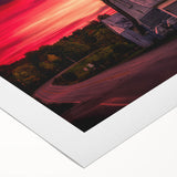 Art deco poster featuring a serene Vermont landscape in muted green and brown tones, ideal for dining room wall art.