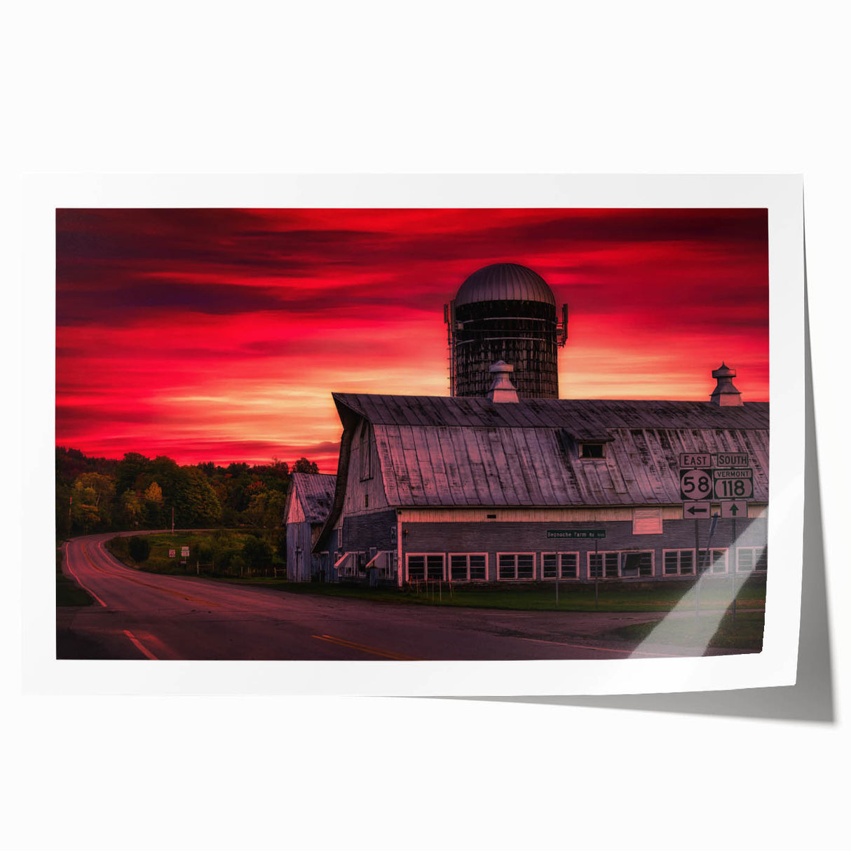 Rolled print of Vermont scenery with lush green foliage, ideal for art wall dining room.