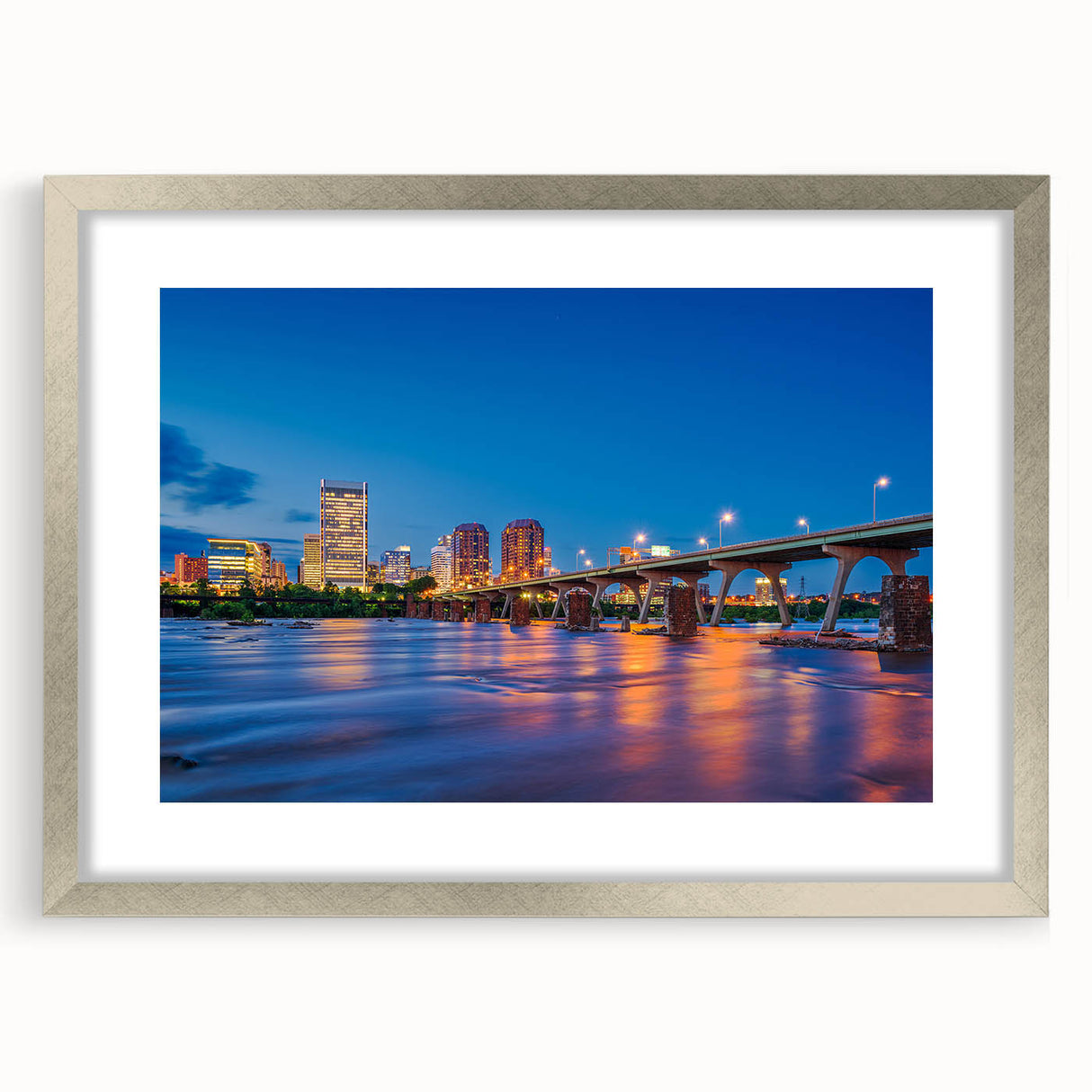 Textured abstract art print of Virginia scenery in silver frame, ideal for bedroom art.