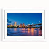 Abstract art print of Virginia scenery in muted green and blue tones on a white framed canvas.