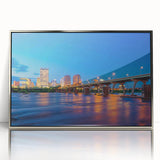 Mid-century modernist art depicting Virginia scenery in silver-framed acrylic, suitable for nursery wall art.