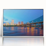 Art Deco poster of Virginia scenery in muted green and blue tones on framed acrylic, suitable for modern nursery decor.