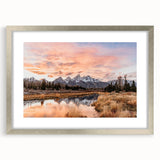 Textured art print of the Grand Tetons in muted earth tones on a framed canvas, ideal for bedroom wall decor.