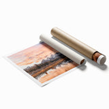 Rolled print of Grand Tetons scenery with muted earth tones, ideal for classy bathroom wall art.