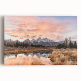 Black and white stretched canvas featuring the Grand Tetons, ideal for kitchen wall art or bedroom decor.