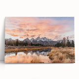 Black and white stretched canvas of Grand Tetons scenery, ideal for kitchen wall art.
