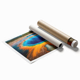 Extra large rolled print of Yellowstone scenic view with vibrant green and blue tones, ideal for classy bathroom wall art.
