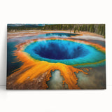 Black and white photo of Yellowstone scenery on large stretched canvas, ideal for kitchen wall art or bedroom decor.