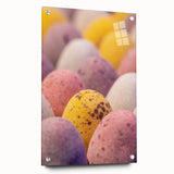 Large abstract wall art on acrylic glass featuring vibrant spring colors, ideal for bedroom or dining room decor.