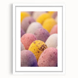 Abstract art print depicting spring season in pastel hues on a white framed mat, suitable for bedroom or dining room decor.