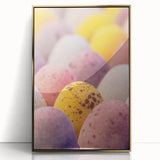 Large art print of a mid-century modernist spring scene in vibrant green and gold tones, framed in acrylic.