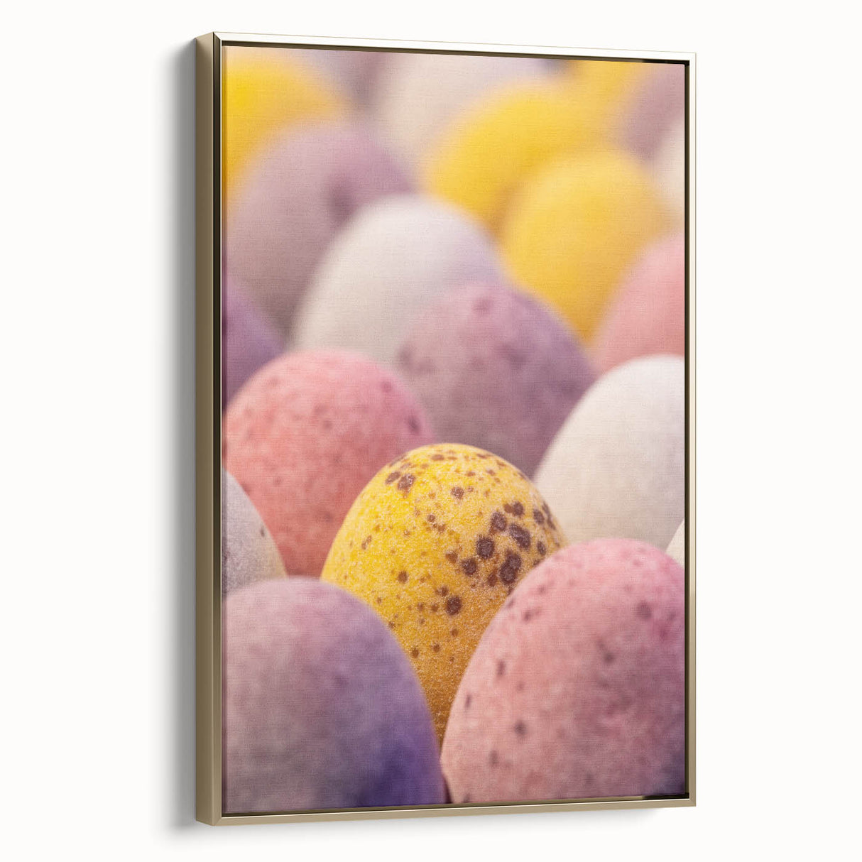 Framed canvas showing a vintage-style landscape painting with spring themes and soft gold and black tones.