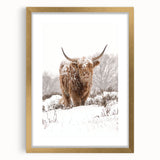 Extra large abstract art print featuring textured winter scene in gold frame, ideal for living room decor.