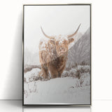 Mid-century modernist art featuring a winter scene in cool blue tones, framed acrylic print, ideal for nursery wall decor.