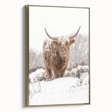 Framed canvas featuring a vintage-style winter landscape in muted gold and black tones, ideal for bedroom wall decor.
