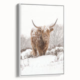 Vintage poster art of a winter scene on a framed canvas, featuring muted blue and white tones, ideal for living room decor.