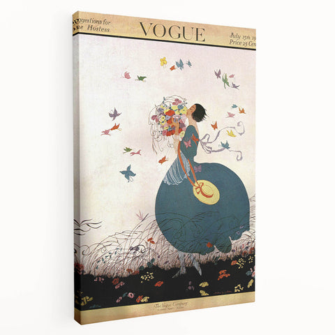 Whimsical Summer Vogue Cover Art - Butterfly & Flower Wall Print