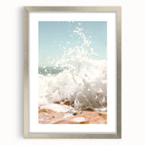 Textured abstract art print in silver frame, featuring swirling gray and white patterns, ideal for modern bedroom decor.